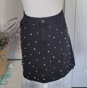 SHEIN Black Mini Skirt with Pearl Accents